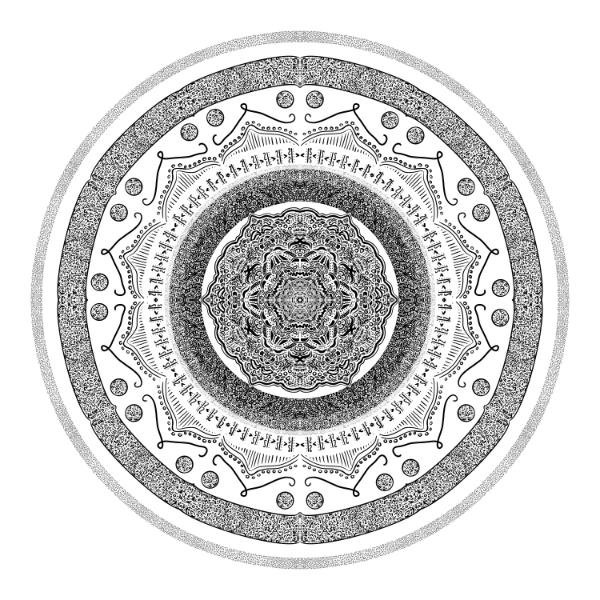 Digitale tekening. Gedetailleerde zwart-wit mandala. Persoonlijk kunstwerk