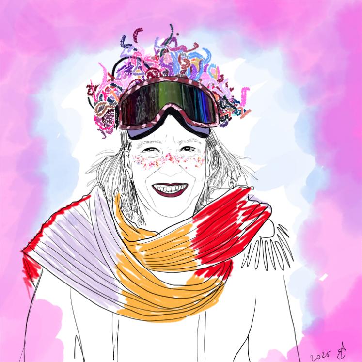 Persoonlijk kunstwerk van tuturtles. Bossche carnavalsvrouw met sjaal. Digitale tekening