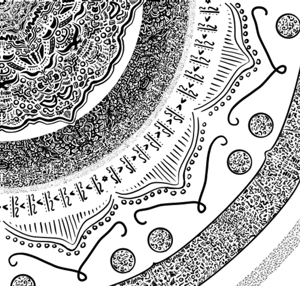 Ingezoomd onderdeel van zwart-wit mandala, digitale gedetailleerde tekening